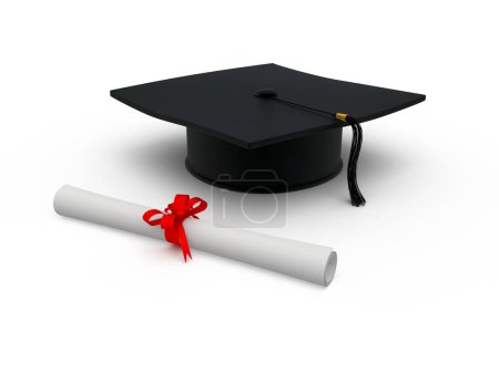 Photo for Graduation cap and diploma (clipping path) - Royalty Free Image