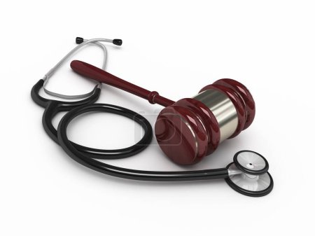 Photo for Stethoscope and gavel render (isolated on white and clipping path) - Royalty Free Image