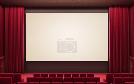 Photo for 3d render cinema stage (sound system, spectacular lighting, upholstered in red fabric) - Royalty Free Image