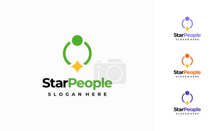 Téléchargez les illustrations : Star People Logo conçoit l'illustration vectorielle de concept, People Community Logo conçoit le symbole - en licence libre de droit