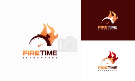 Téléchargez les illustrations : Fire Watch Logo conçoit vecteur de concept, chronomètre avec icône de logo de symbole de feu - en licence libre de droit