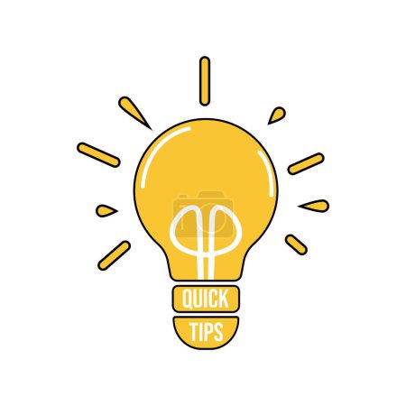 Quick tips with lightbulb, helpful tricks vector logos, emblems and banners vector set isolated. Helpful idea, solution and trick illustration