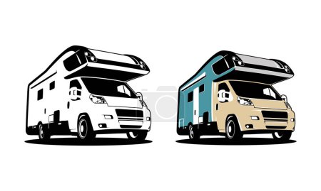 Ilustración de RV camper van classic style logo vector ilustración, perfecto para RV y caravana de alquiler de negocios relacionados - Imagen libre de derechos