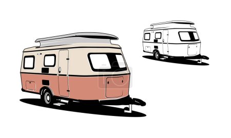 RV camper van classic style logo vector ilustración, perfecto para RV y caravana de alquiler de negocios relacionados