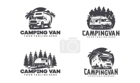 Illustration for Set of RV camper van classic style logo vector illustration, Perfect for RV and campervan rental related business - Royalty Free Image