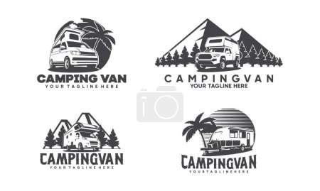 Conjunto de RV camper van classic style logo vector ilustración, perfecto para RV y caravana de alquiler de negocios relacionados