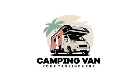 Illustration for RV camper van classic style logo vector illustration, Perfect for RV with Palm tree, Summer theme - Royalty Free Image
