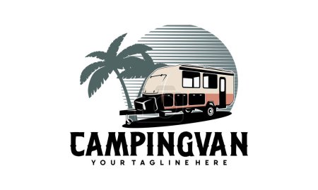 Illustration for RV camper van classic style logo vector illustration, Perfect for RV with Palm tree, Summer theme - Royalty Free Image