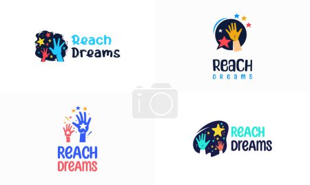 Illustration for Set of Reaching Star fun logo, Online Learning logo designs vector, Kids Dream logo, Reach Dreams logo - Royalty Free Image