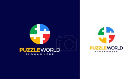 Puzzle mundo logo diseños concepto vector, Educación rompecabezas logo, Niños logotipo símbolo