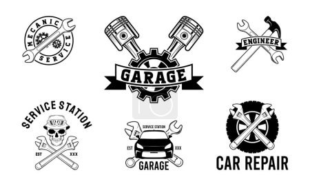 Illustration for Set of Service, repair labels or logos. Maintenance work icon. Vector - Royalty Free Image