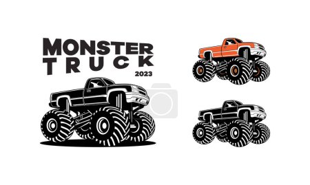 Illustration pour Ensemble de Monster Truck Logo Badge Vector, Extreme Monster Truck logo - image libre de droit