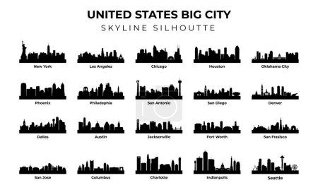 EE.UU. City Skyline Silhouette set vector, America Big city Skyline silhouette vector