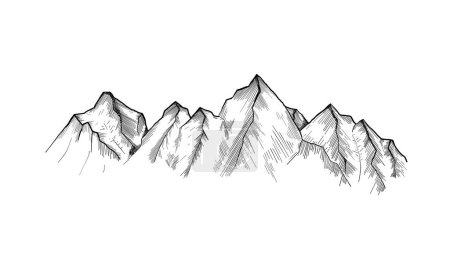 Illustration for Mountain peaks Hand drawn vector illustration. Outdoor camping background in sketch style. Landscape. - Royalty Free Image