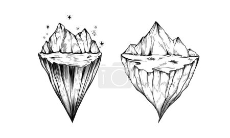 Illustration for Set of Nature Mountain vector illustration, Mountain and rock illustration hand drawn - Royalty Free Image
