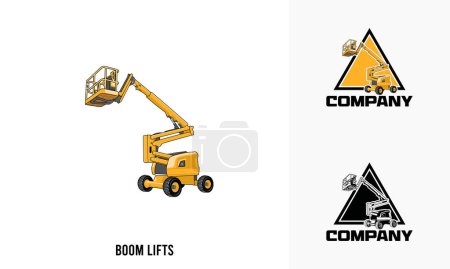 Téléchargez les illustrations : Illustration de matériel lourd Boom Lift, vecteur de modèle d'insigne de logo Boom Lift - en licence libre de droit