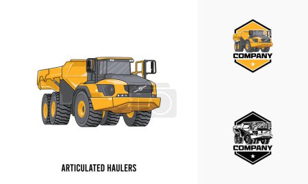 Illustration for Articulated Haulers heavy equipment illustration, Articulated Haulers heavy equipment Logo Badge Template vector - Royalty Free Image
