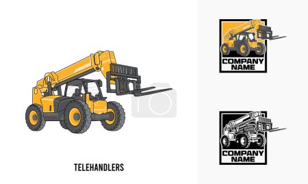 Illustration for Telehandler heavy equipment illustration, Telehandler heavy equipment Logo Badge Template vector - Royalty Free Image