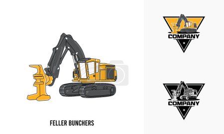 Illustration for Feller buncher heavy equipment illustration, feller buncher heavy equipment Logo Badge Template vector - Royalty Free Image