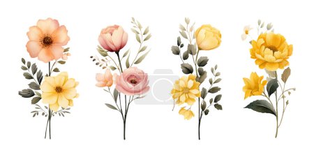 Ilustración de Conjunto de flores florales ramo acuarela - Imagen libre de derechos
