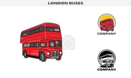 Ilustración de Gráfico vectorial de ilustración de London Bus, variación de color en blanco y negro y colorido, Logo Badge Template vector - Imagen libre de derechos
