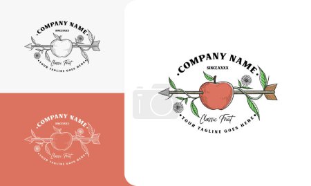 Illustration for Apple with arrow engraving. Arrow-pierced apples target vintage hand drawn success concept for sport love business tattoo vector illustration - Royalty Free Image