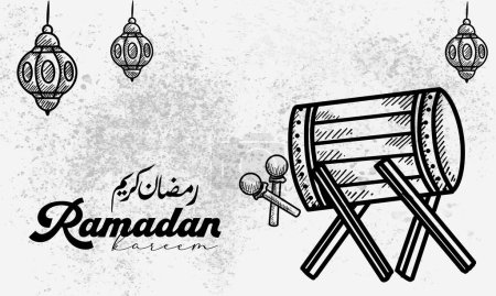 Ilustración de Pantalla islámica decoración composición tradicional bedug tambor y ketupat Vector Ilustración, Eid Mubarak y Ramadán Kareem Plantilla Banner - Imagen libre de derechos