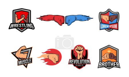 Set von Wrestling Badge Logo Template Vektor, Wrestling Sticker Logo Vektor