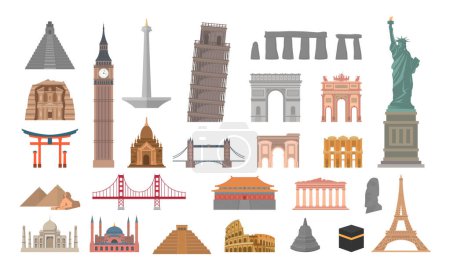 Illustration for Countries of the world vector logo design template. architecture, monument or landmark icon. Famous Building of world - Royalty Free Image