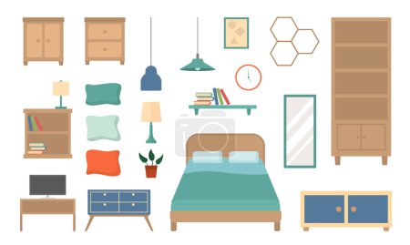 Illustration for Illustration of Bedroom Furniture Elements - Royalty Free Image