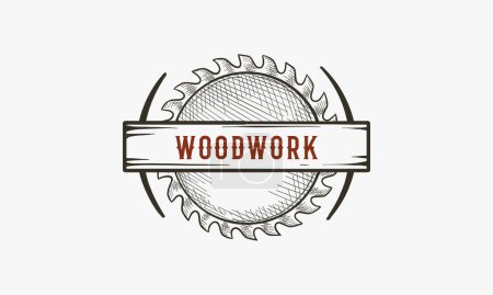 Illustration for Hand drawn carpentry woodwork vector logo inspiration, vintage style - Royalty Free Image
