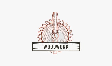 Illustration for Hand drawn carpentry woodwork vector logo inspiration, vintage style - Royalty Free Image