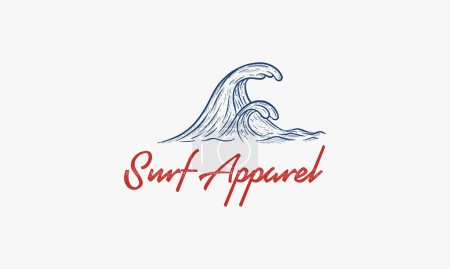 Illustration for Hand drawn Wave logo design template for surf club, surf shop, surf merch - Royalty Free Image