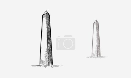 Ilustración de Dibujado a mano Monumento a Washington en Estados Unidos, símbolo del patriotismo, punto de referencia de DC, ilustración vectorial aislada sobre fondo blanco - Imagen libre de derechos