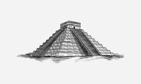 Ilustración de México. Chichen Itzá. Kukulkan. Ilustración vectorial dibujada a mano. - Imagen libre de derechos