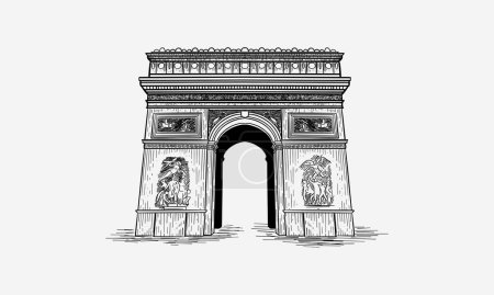 Illustration for Hand drawn Hand drawn sketch of the Arc de Triomphe / Arch of Triumph, Paris, France. Vector illustration - Royalty Free Image