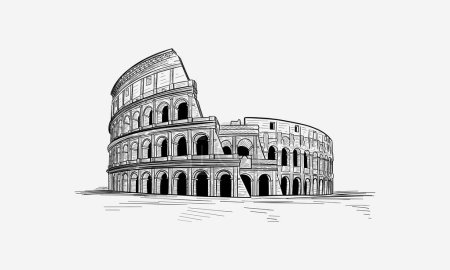 Coliseo dibujado a mano en Roma, Italia. Coliseo ilustración vectorial dibujada a mano aislada sobre fondo blanco