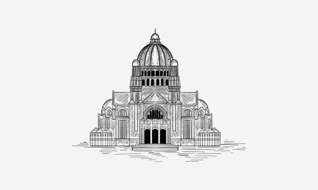 Dibujo dibujado a mano de la Basílica del Sagrado Corazón / Basilique du Sacre Coeur, París, Francia. Ilustración vectorial