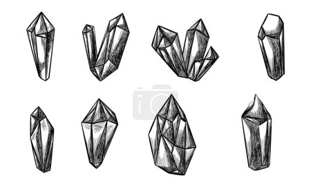 Crystals. Vector hand drawn illustration. Isolated objects.