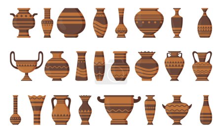 Pot d'argile Collection de vases grecs anciens, Logos avec urnes antiques grecques, Pots en argile anciens romains faits à la main, Ensemble de poterie anciens, Pot archéologique en céramique, faïence en céramique, Amphora boho antique