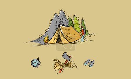Ilustración de Beautiful hand- drawn camp illustration - Imagen libre de derechos