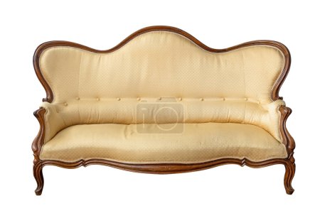 Photo for Antique baroque golden/yellow sofa for three isolated on white background - Royalty Free Image