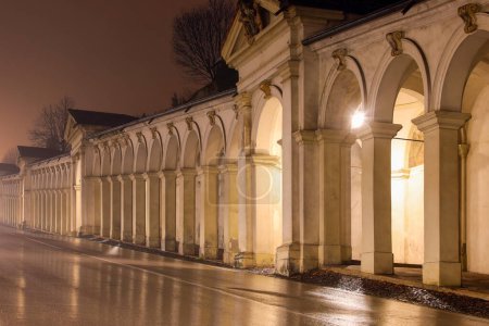 Photo for Night view of the gallery of architectural arches of the city of VICENZA in Italy during the thunderstorm - Royalty Free Image
