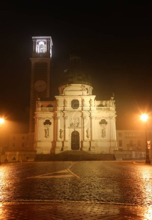 Photo for Basilica called MONTE BERICO City of VICENZA in Italy during the thunderstorm at night - Royalty Free Image