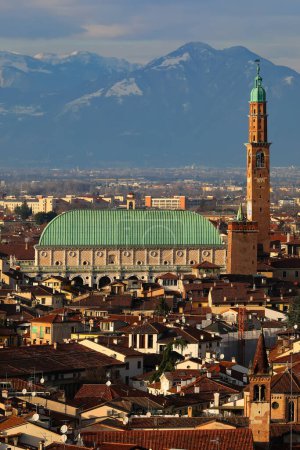 Photo for Panorama of VICENZA in Italy and the famous monument called BASILICA PALLADIANA with the tower seen from above - Royalty Free Image