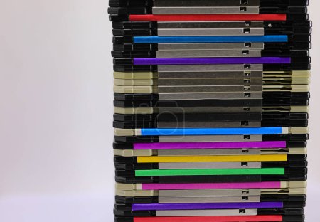 Photo for Pile of floppy disks used in the 80s and 90s to record data from personal computers - Royalty Free Image