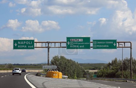Large crossroads of the central Italy highway left goes to Naples right to central Rome