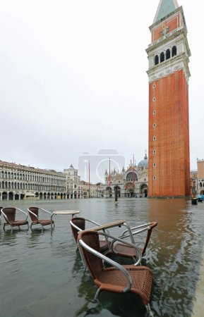 Photo for High tide in Venice Island in Italy bell tower in the Saint mark square - Royalty Free Image
