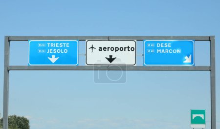 Photo for Road sign on the highway to reach Italian locations such as JEsolo or Venice airport - Royalty Free Image