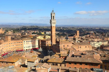 Photo for Siena, SI, Italy - February 20, 2023: view of City with the Tower called DEL MANGIA and the Palio square - Royalty Free Image